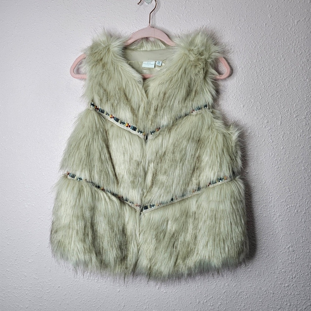 New Directions Womens Faux Fur‎ Vest Fuzzy Beige Aztec Southwestern Boho Size M